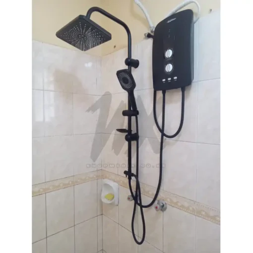 Black Anlabeier Instant Water Heater with Pump + BLACK RAIN and Hand Shower Set – For Extremely Salty Water