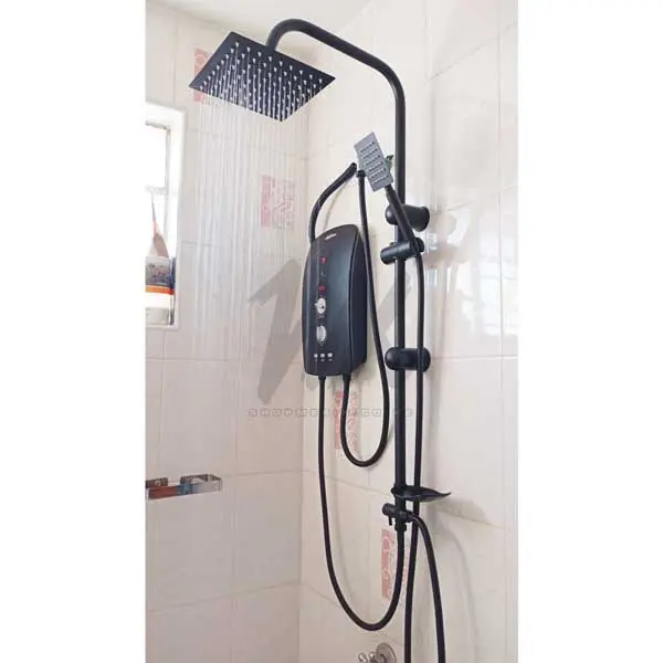 Black Anlabeier Instant Water Heater with Pump + BLACK RAIN and Hand Shower Set – For Extremely Salty Water